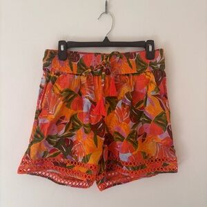 100% Linen Tropical Shorts M C&C California Orange High Waist